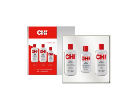 CHI INFRA linijos su šilku rinkinys plaukams (šampūnas, kondicionierius, šilkas)
